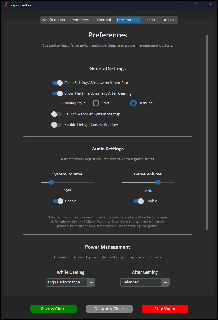 Preferences Settings